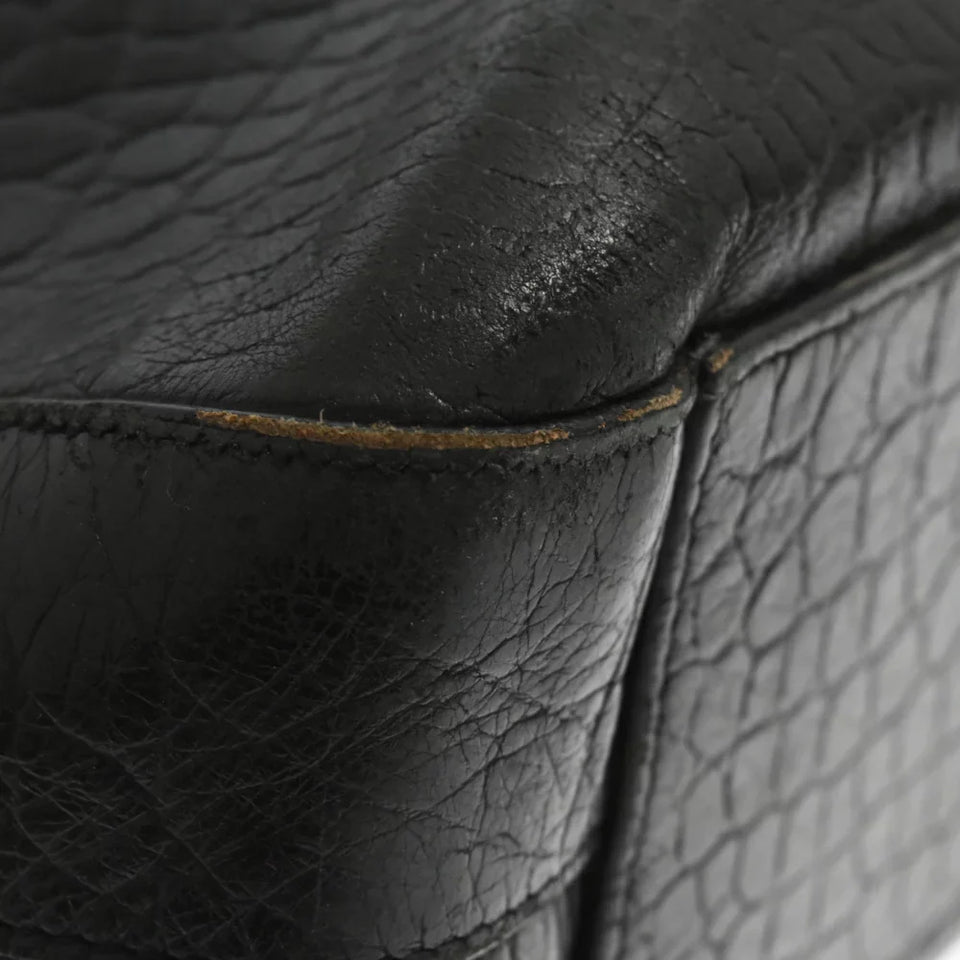 Saint Laurent- Paris Museum Crocodile Embossed Leather Briefcase Black