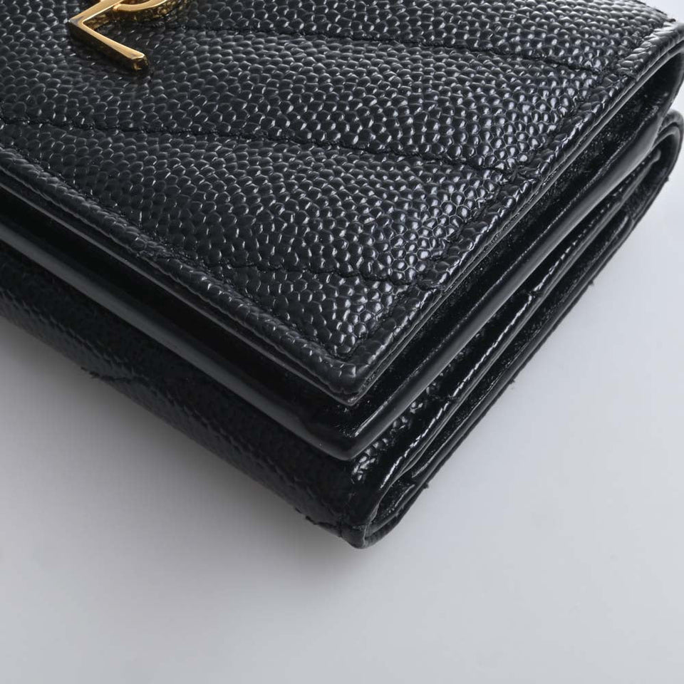 Saint Laurent- Leather Tiny Wallet Tri-fold Compact Wallet Black