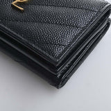 Saint Laurent- Leather Tiny Wallet Tri-fold Compact Wallet Black