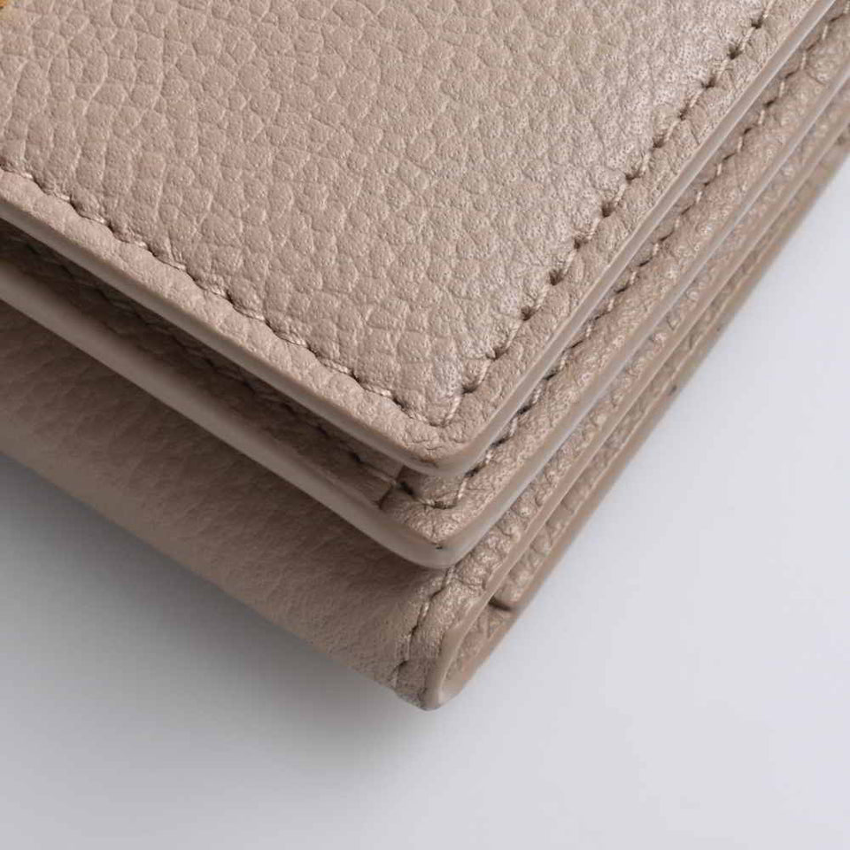 Saint Laurent- Leather  Tiny Wallet Tri-fold Compact Wallet Beige