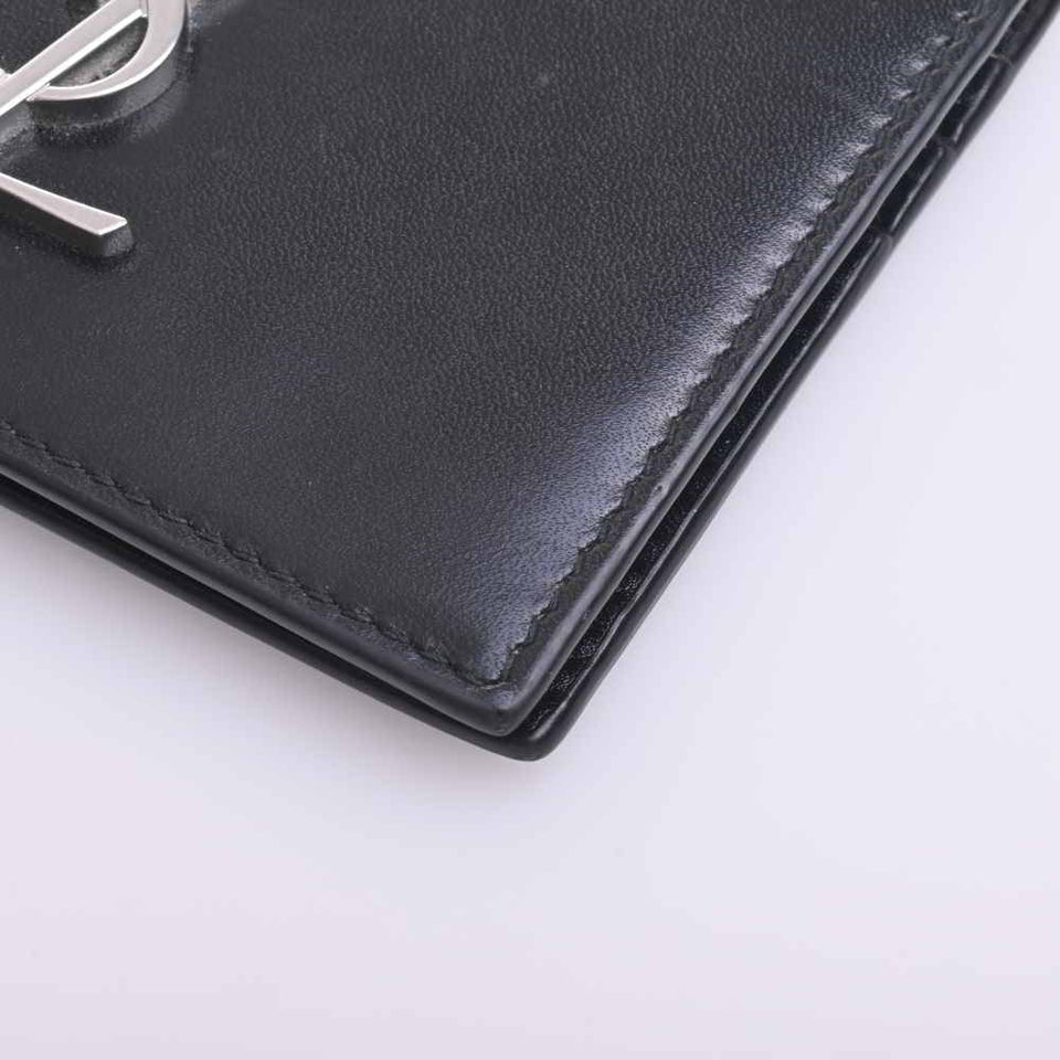 Saint Laurent- Leather Money Clip Bifold Wallet Billfold Black