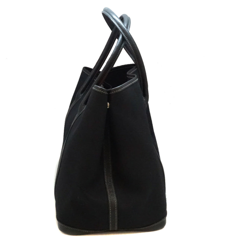 Hermes Garden Party PM Tote Bag Canvas Toile Ash Leather Black