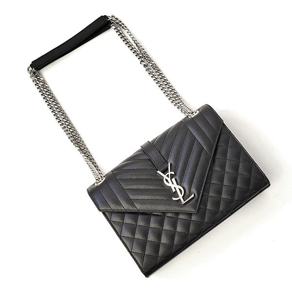 Saint Laurent- Envelope Medium Chain Shoulder Bag Black Silver