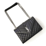 Saint Laurent- Envelope Medium Chain Shoulder Bag Black Silver