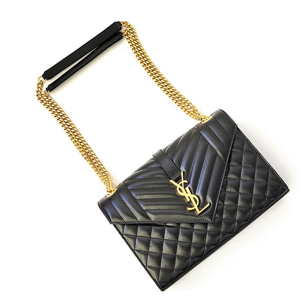 Saint Laurent- Envelope Medium Chain Shoulder Bag Black Gold