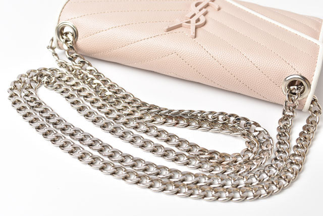 Saint Laurent- Chain Wallet Long Wallet Evening Bag Leather Rose