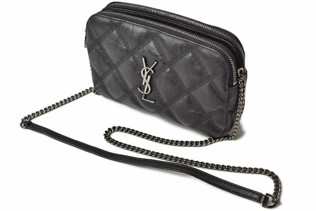 Saint Laurent- Becky Double Zip Pouch Mini Bag Clutch Bag Leather Black Saint Laurent
