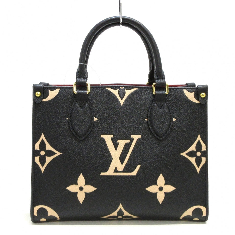 Louis Vuitton On The Go PM Tote Bag Black Beige Embossed Noir