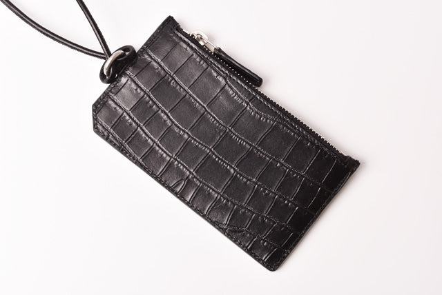 Saint Laurent- Paris Coin Case Card Case Neck Strap Embossed Black