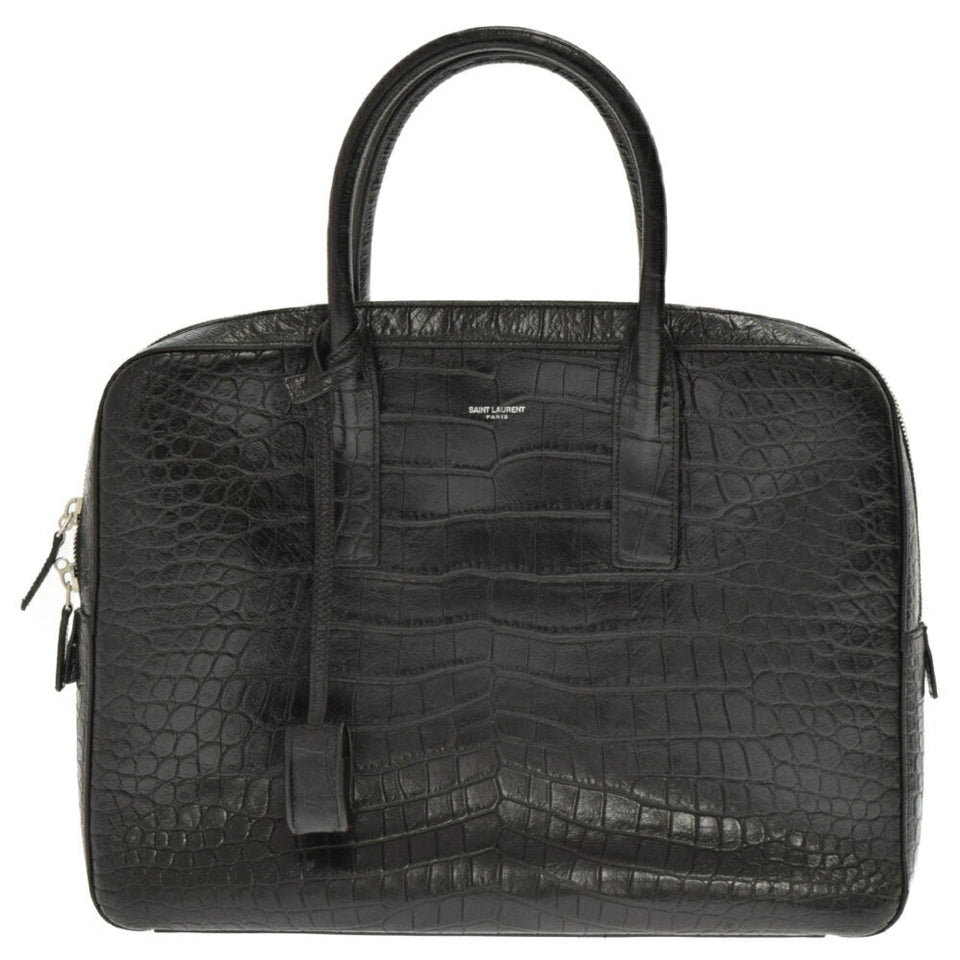 Saint Laurent- Paris Museum Crocodile Embossed Leather Briefcase Black