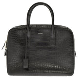 Saint Laurent- Paris Museum Crocodile Embossed Leather Briefcase Black