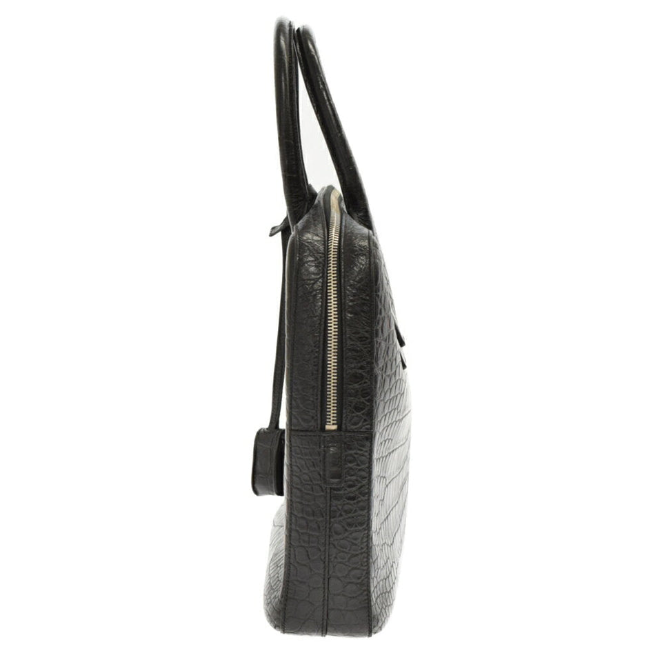 Saint Laurent- Paris Museum Crocodile Embossed Leather Briefcase Black