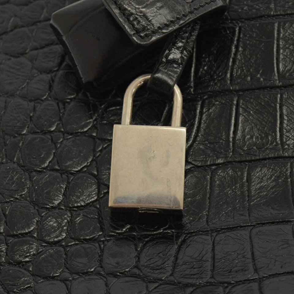 Saint Laurent- Paris Museum Crocodile Embossed Leather Briefcase Black