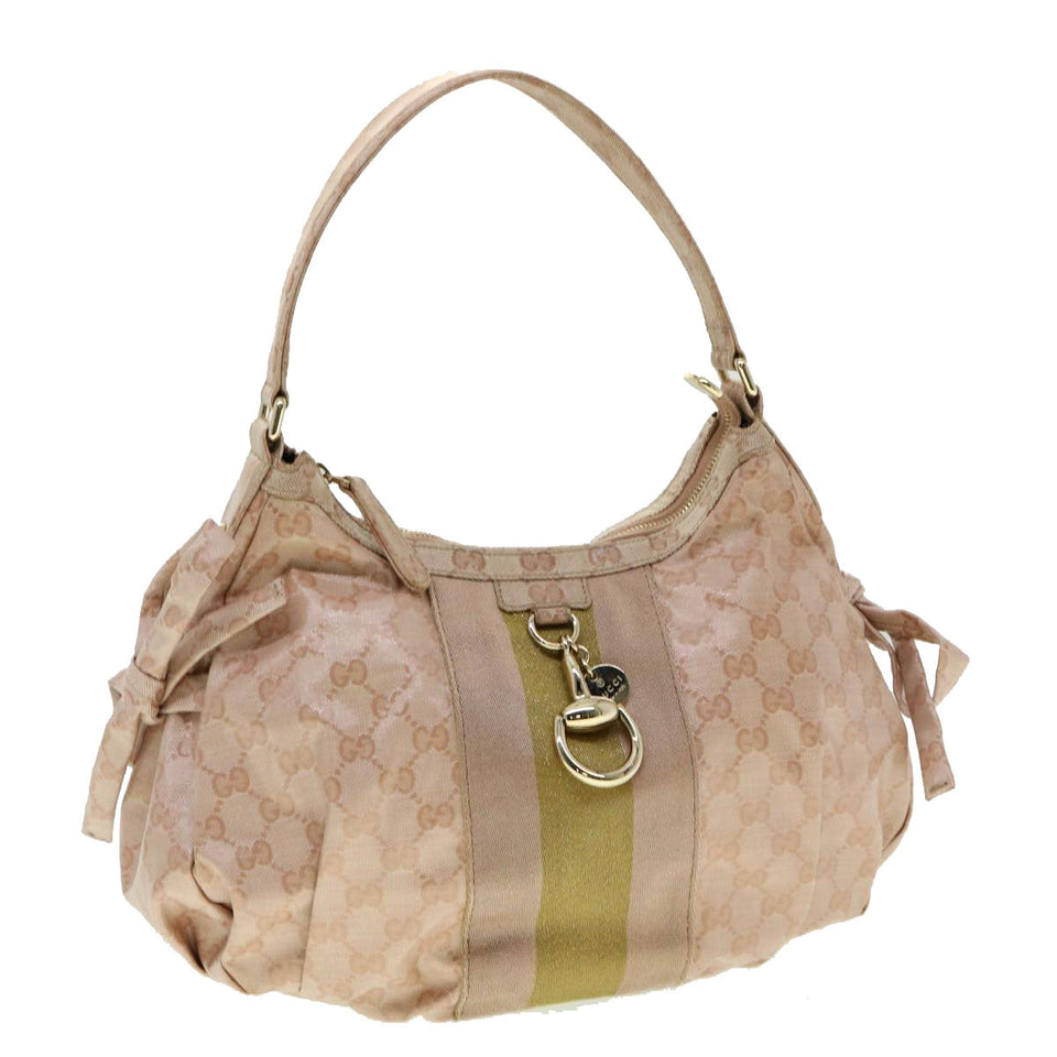 Gucci GG Crystal Sherry Line Horse Bit Shoulder Bag Pink Gold 30337