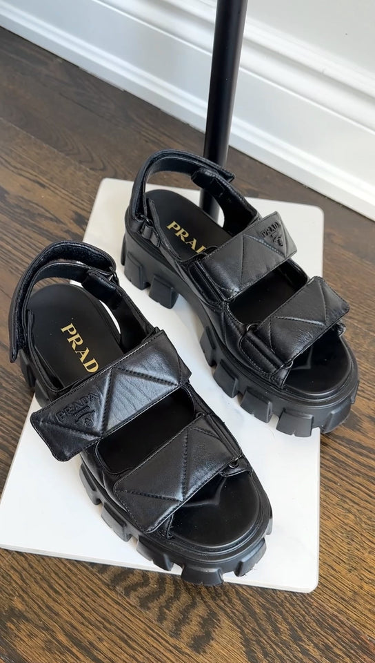 Prada Quilted Leather Monolith Platform Sandals - 38