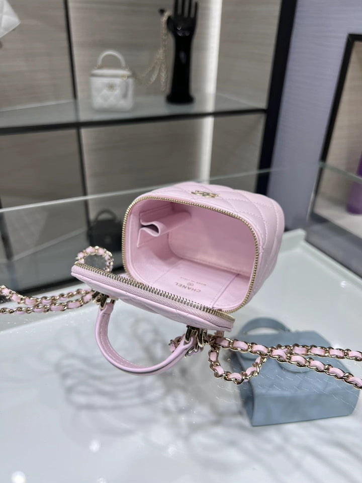 Chanel Mini Vanity Case Light Pink Quilted Lambskin with Mirror | Bags Junction
