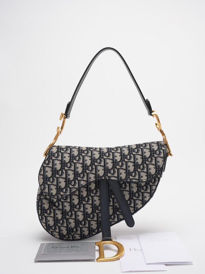 Dior Saddle Bag Medium Shoulder Bag Blue Oblique Jacquard With Shoulder Strap From 2019