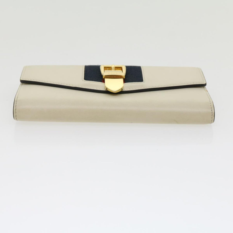 Gucci Sylvie Continental Wallet Sherry Line Leather Beige Navy Red 31004A