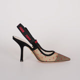 Christian Dior Mesh Plumetis Suede J'ADior Slingback 8cm Pumps 37.5 Beige/Black