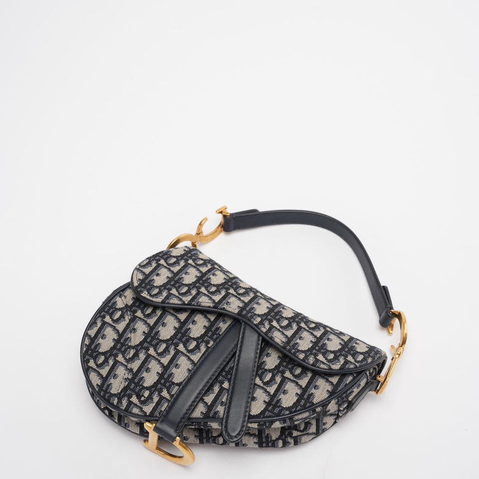 Dior Saddle Bag Mini Blue Oblique Jacquard With Shoulder Strap From 2019