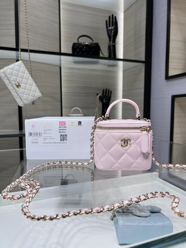 Chanel Mini Vanity Case Light Pink Quilted Lambskin with Mirror | Bags Junction