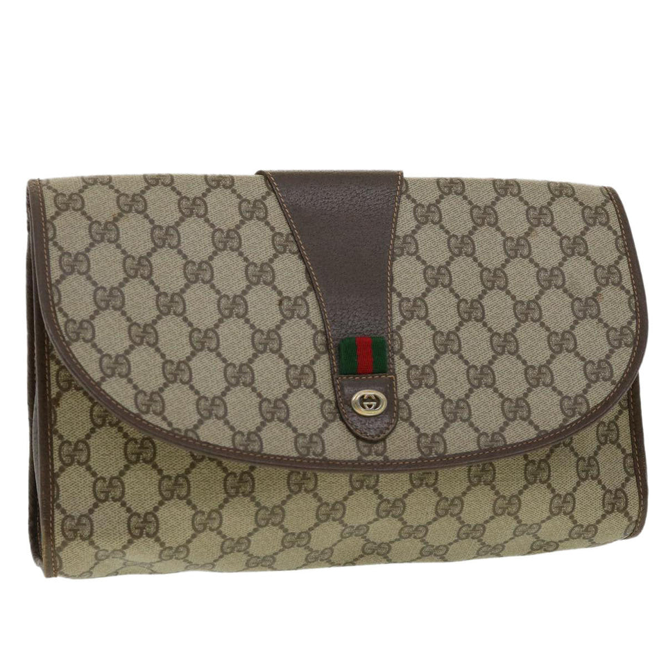 Gucci GG Canvas Web Sherry Line Clutch Bag Beige Red Green 15601031 32362