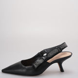 Christian Dior Black Leather Studded J'aDior Slingback Pumps Size 37.5
