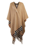 Luxury Burberry Reversible Check Wool Cashmere Cape Beige
