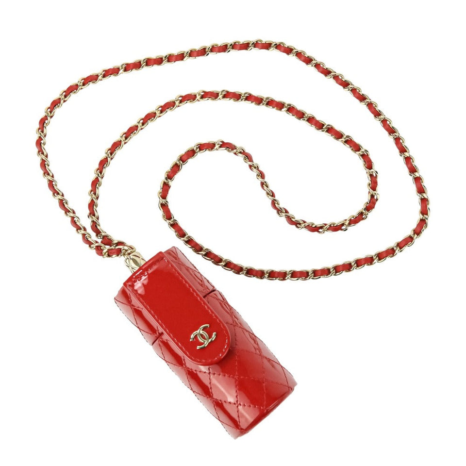 Chanel Matelassé Patent Leather 2way Chain Lip Case Necklace