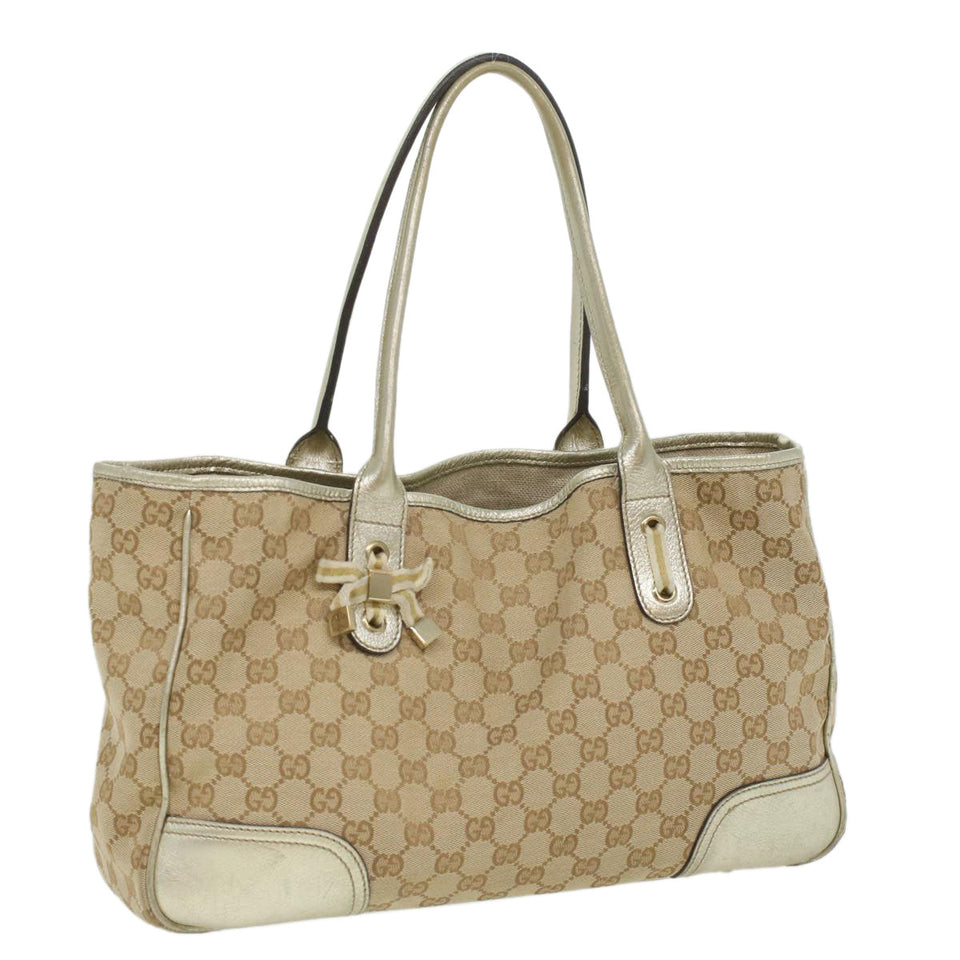 Gucci GG Canvas Tote Bag Beige Champagne Gold 34597