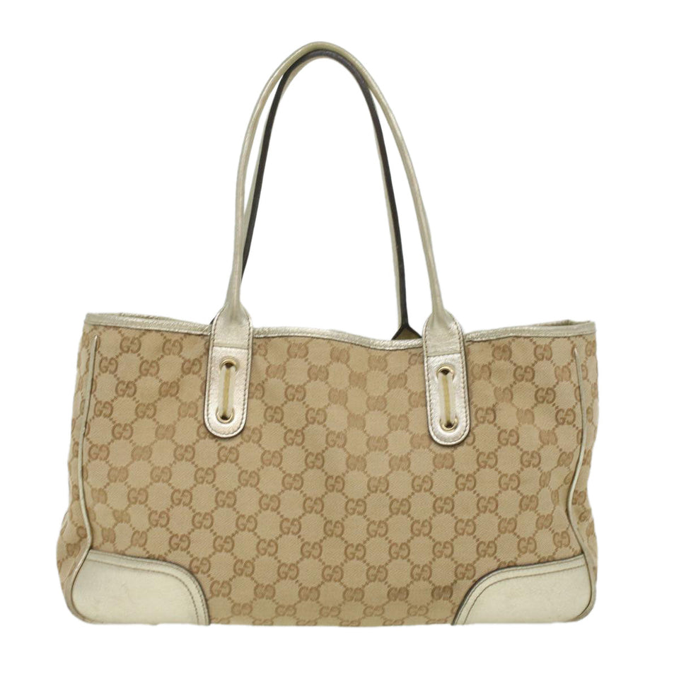 Gucci GG Canvas Tote Bag Beige Champagne Gold 34597