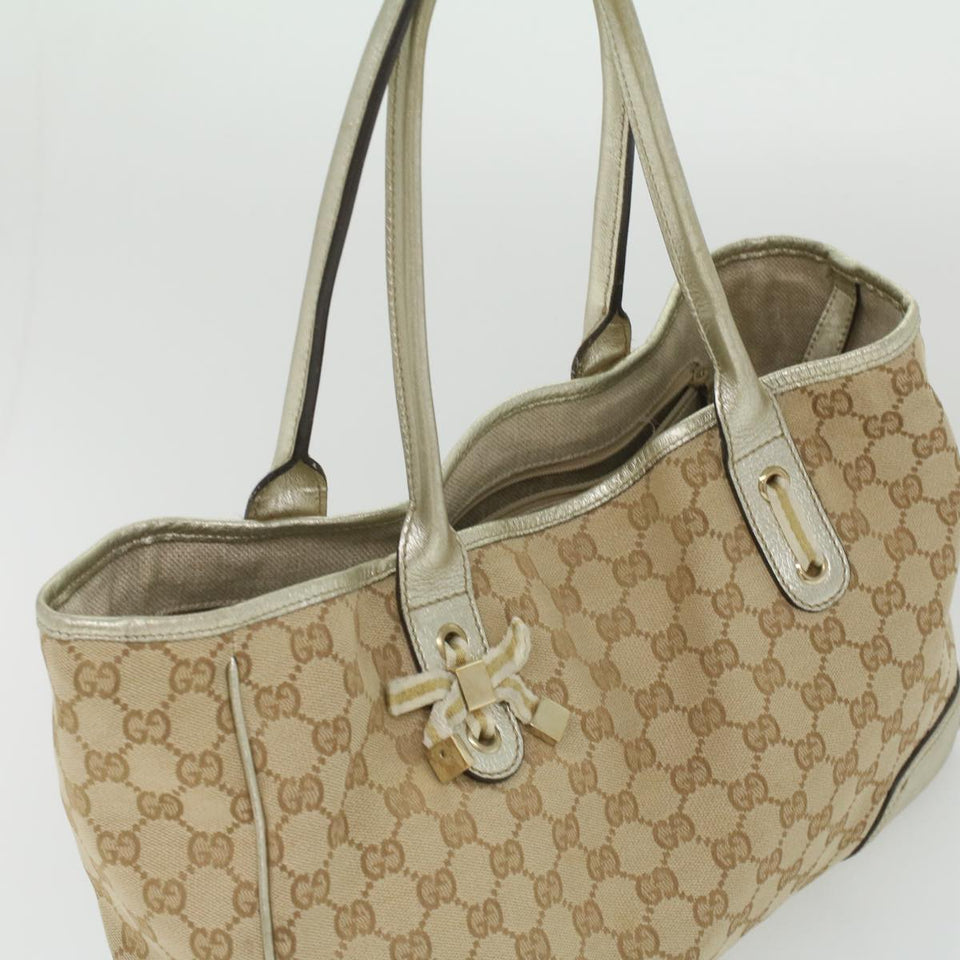 Gucci GG Canvas Tote Bag Beige Champagne Gold 34597