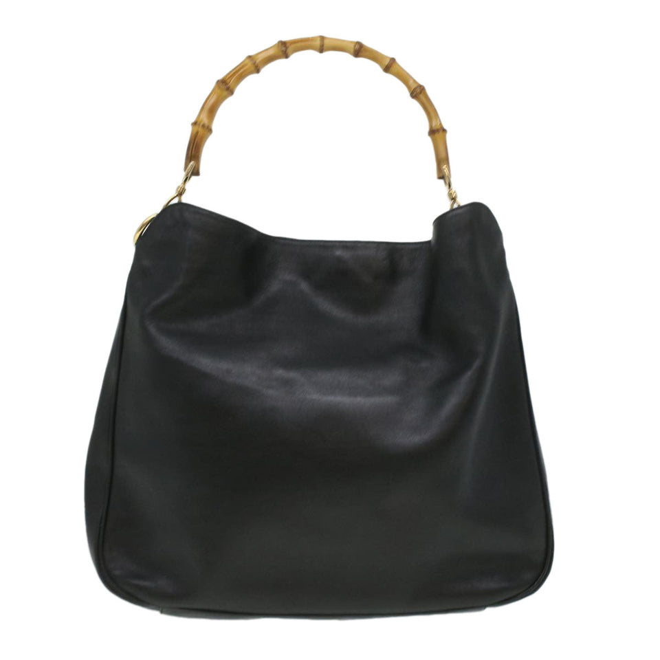 Gucci Bamboo Shoulder Bag Leather Black 0011577 34651