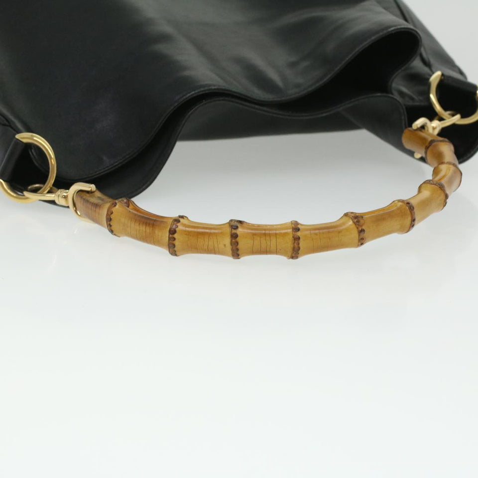 Gucci Bamboo Shoulder Bag Leather Black 0011577 34651