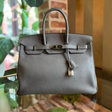 Hermes Birkin 35 Etain Togo Satchel Bag
