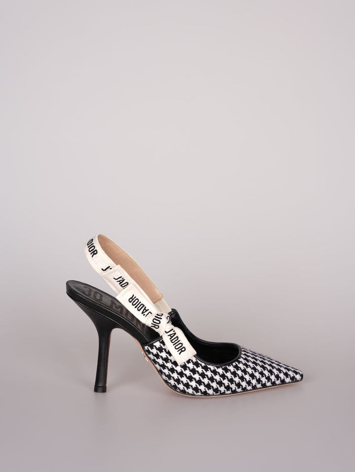Dior J'ADior Sandals in Black and White Houndstooth Canvas Size 38