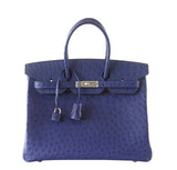 HermesBirkin 35 Bleu Iris Ostrich Bag