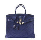 HermesBirkin 35 Bleu Iris Ostrich Bag