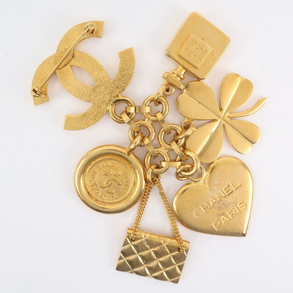 Chanel Gold Plated Heart Clover Brooch