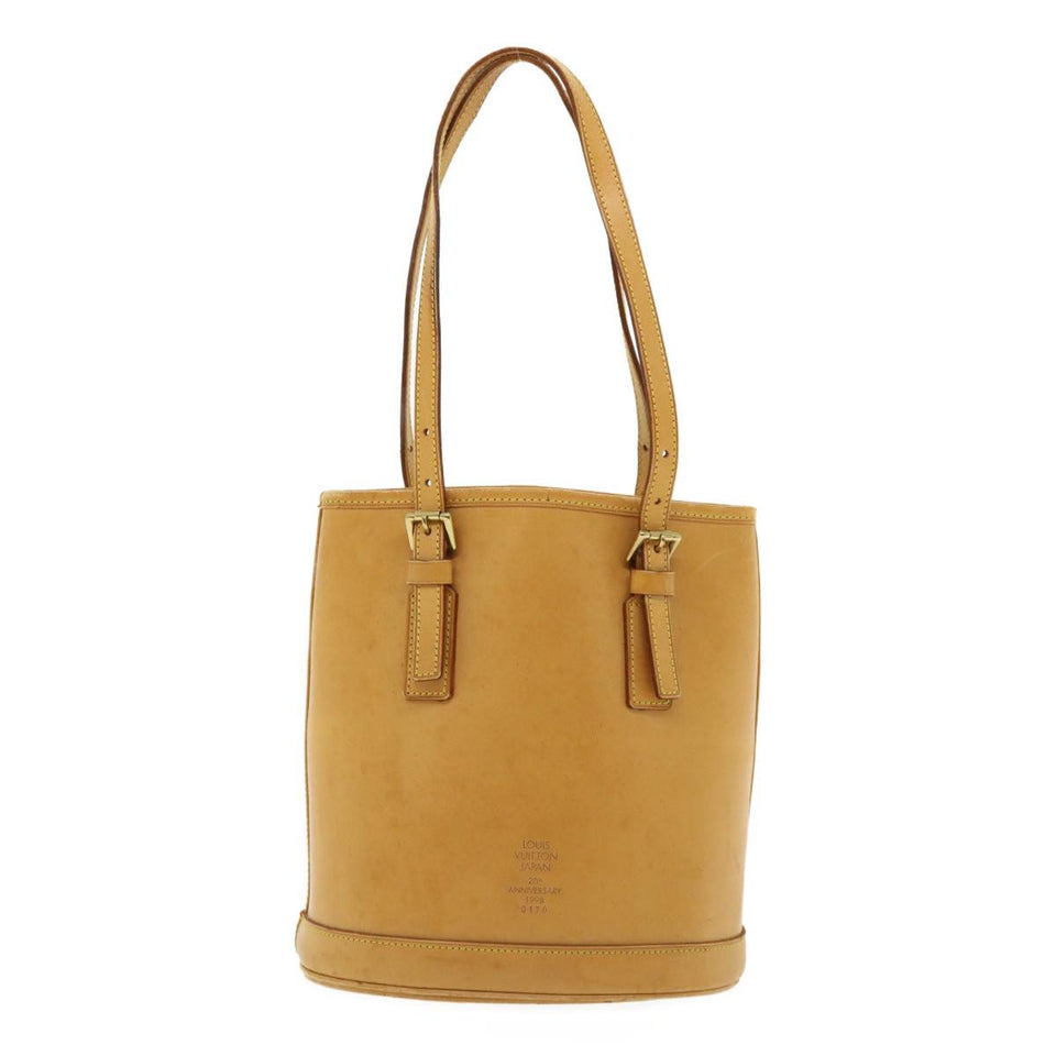 Louis Vuitton Nomad Leather Bucket PM Shoulder Bag Beige LV Auth