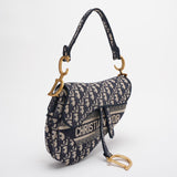 Dior Saddle Bag Blue Oblique Embroidery Bag Medium with Shoulder Strap 2021