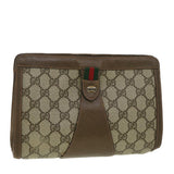 Gucci Web Sherry Line GG Canvas Clutch Bag PVC Leather Beige Green 89 36430