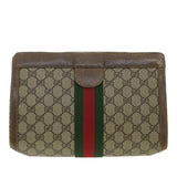 Gucci Web Sherry Line GG Canvas Clutch Bag PVC Leather Beige Green 89 36433
