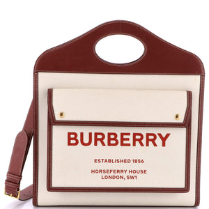 Burberry Logo Pocket Tote Canvas & Leather Medium - Bags Junction