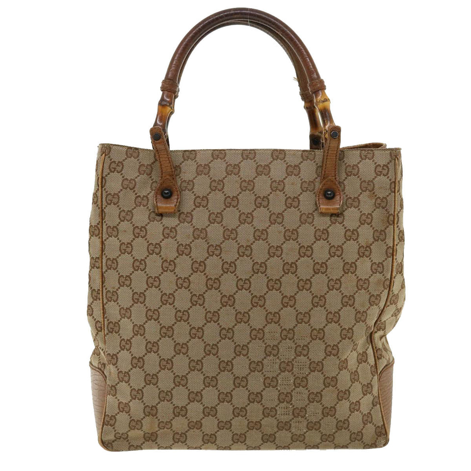 Gucci GG Canvas Bamboo Hand Bag Beige 112530 36619