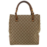 Gucci GG Canvas Bamboo Hand Bag Beige 112530 36619