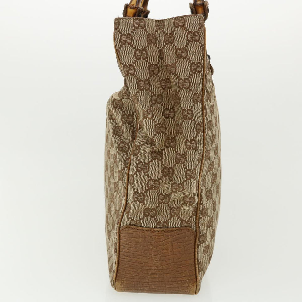 Gucci GG Canvas Bamboo Hand Bag Beige 112530 36619