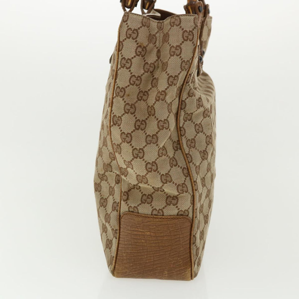 Gucci GG Canvas Bamboo Hand Bag Beige 112530 36619
