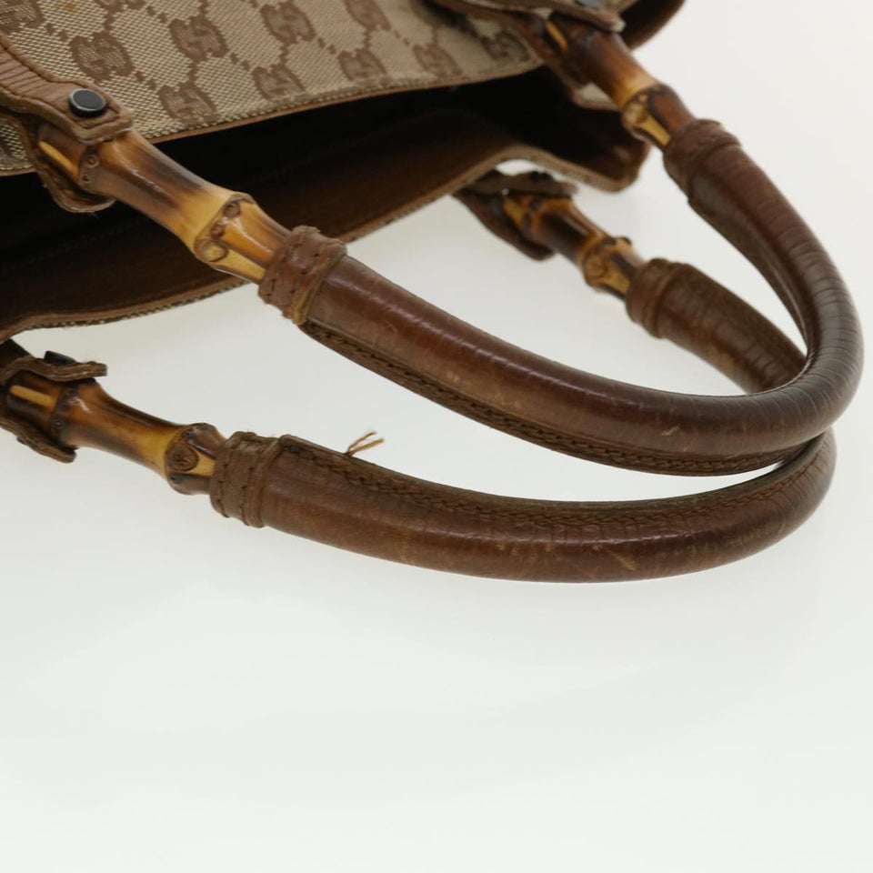 Gucci GG Canvas Bamboo Hand Bag Beige 112530 36619