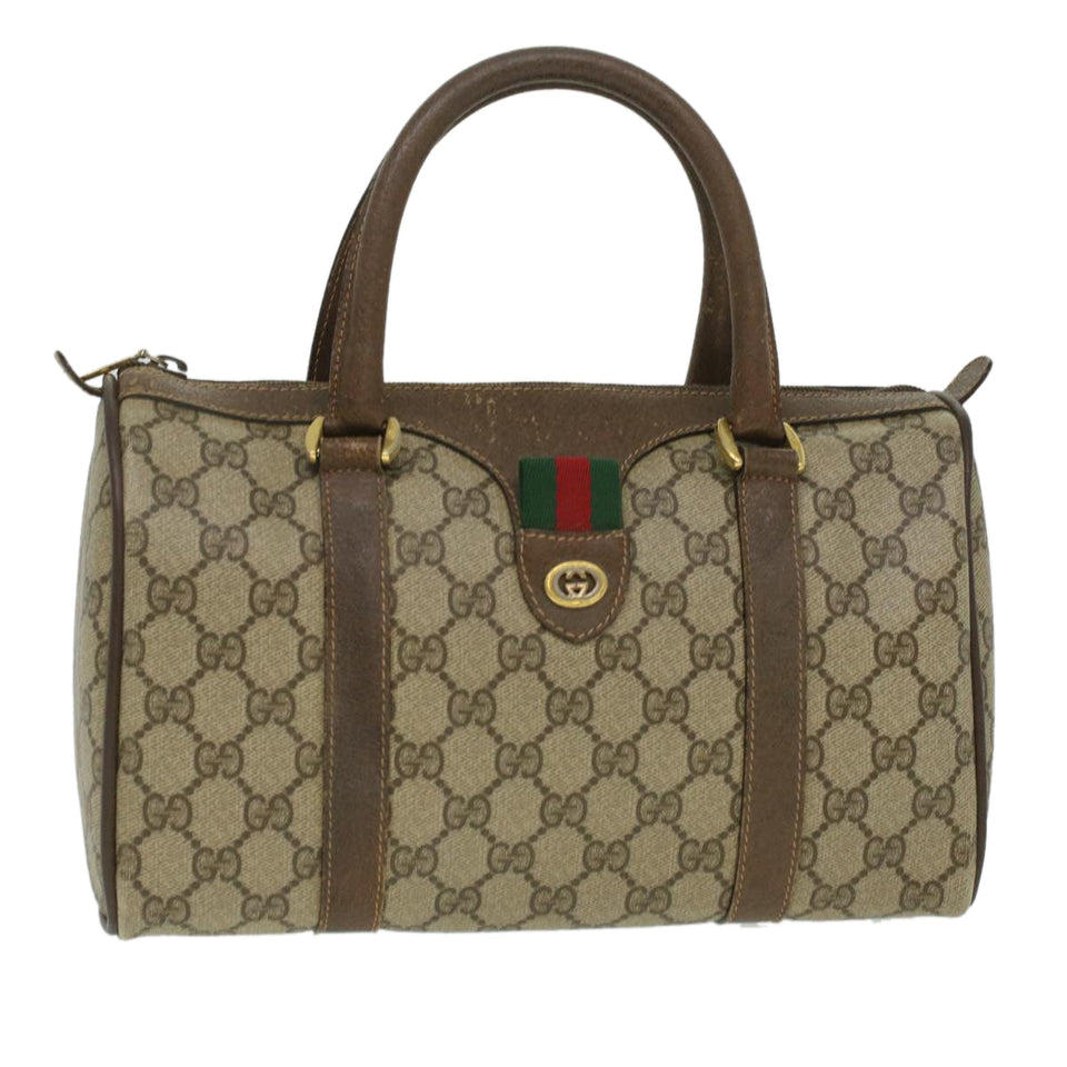 Gucci Web Sherry Line GG Canvas Boston Bag PVC Leather Beige Green 36638